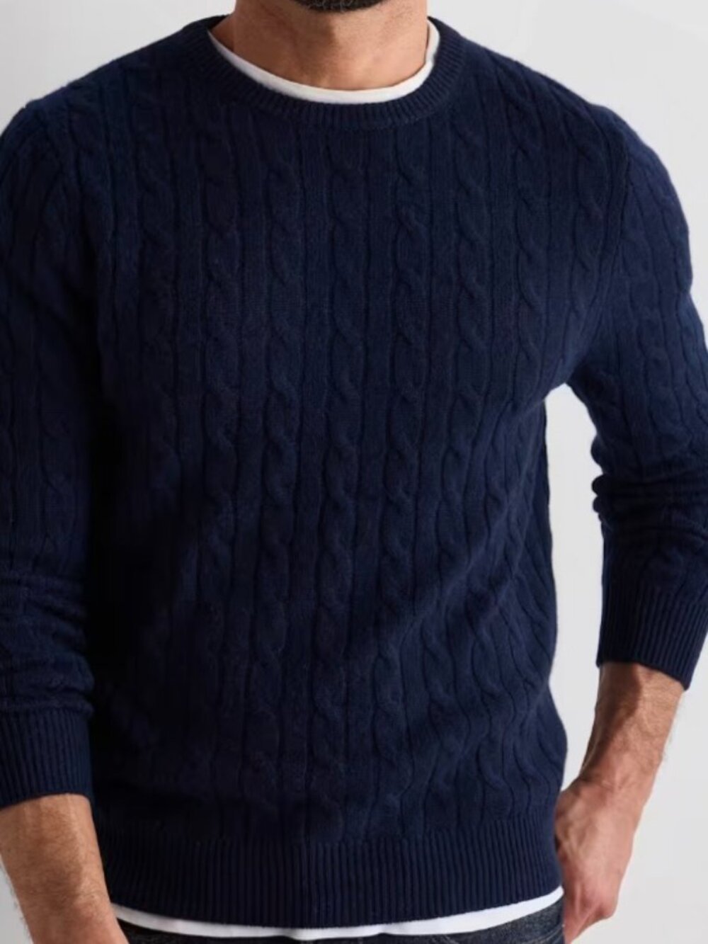 Polo Ralph Lauren Men Pullover Sweater Crew Neck XL Navy Blue Cable Knit Cotton